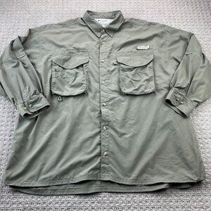 Columbia PFG Button Up Shirt Men XXL Greenish Brown Outdoor Hiking Fishing Camp
